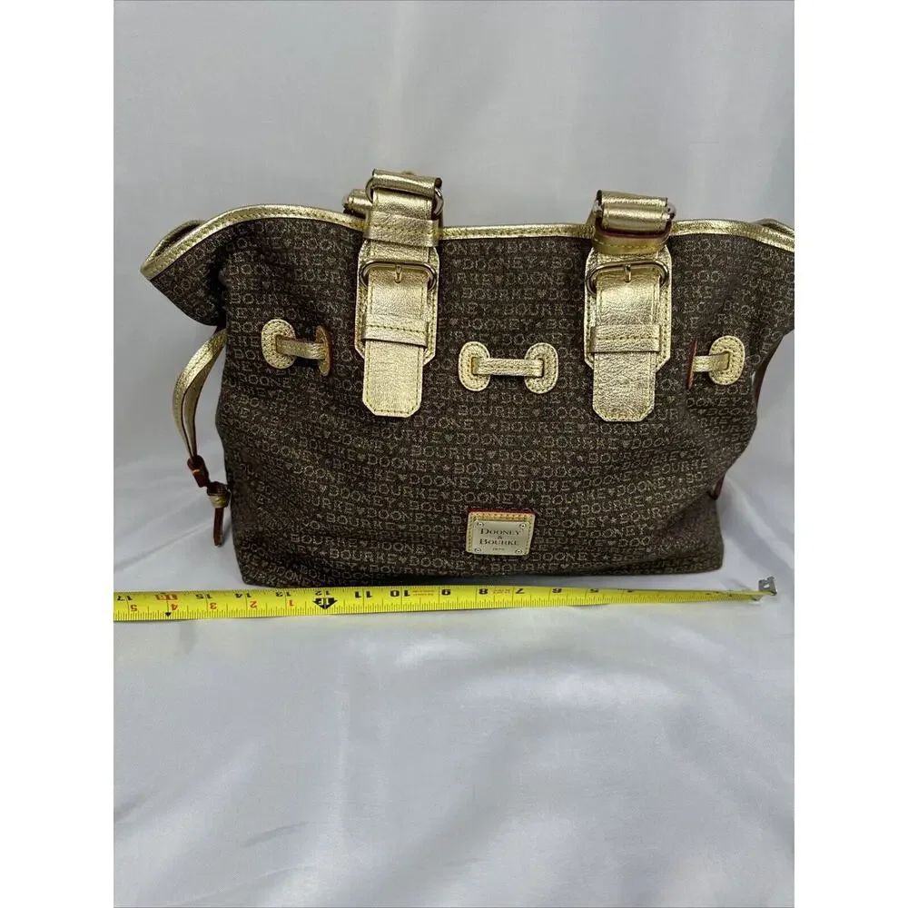 Brown And Gold Dooney and Bourke Small Print chiara tote Handbag Purse - Picture 10 of 11